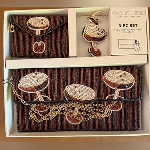 Rachel Zoe Espresso Martini Beaded Clutch Set with Wallet & Key Chain